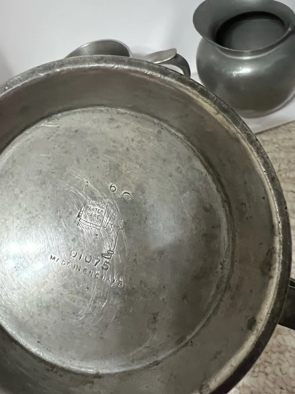 Classic 5 piece Pewter Mug and Creamer Set - Silver Toned